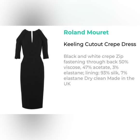 ROLAND MOURET Black & White “Keeling” Keyhole Slit-Sleeve Midi Crepe Dress SZ 6 - Picture 4 of 9
